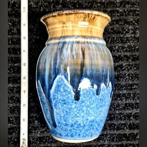 Studio Pottery Glazed Ceramic Vase with Blues and Browns